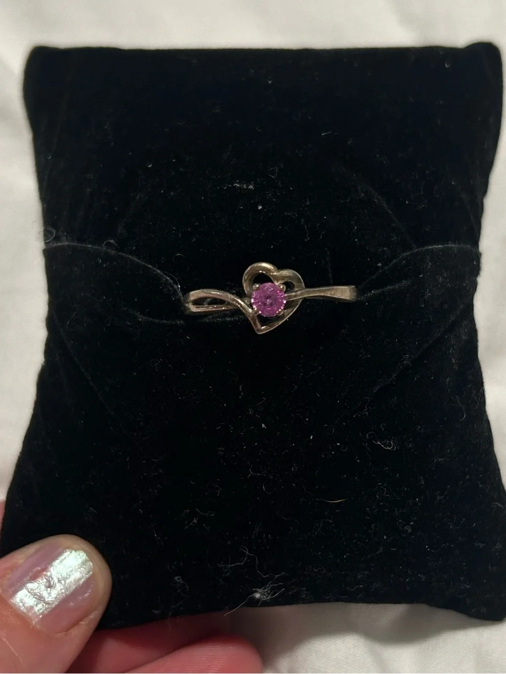Delicate Heart Ring with Pink Gemstone size 8